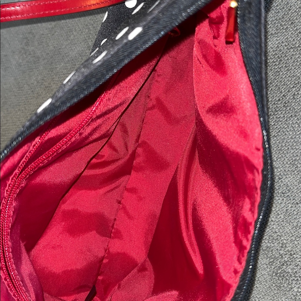 St John Black White Polka Dot Shoulder Bag with Red Leather Trim - Picture 11 of 11